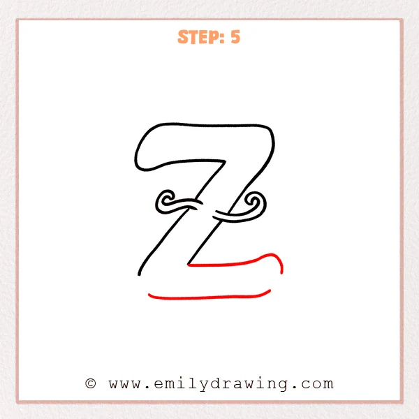 how to draw a fancy letter z - A fancy letter Z is completed by adding a long, double-stroke underline flourish that extends to the right and gently curls upward at the end.